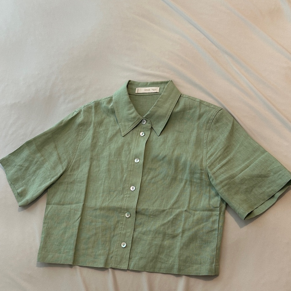 Mango Green Short Sleeve Button-Up Shirt (Size 4 Small)